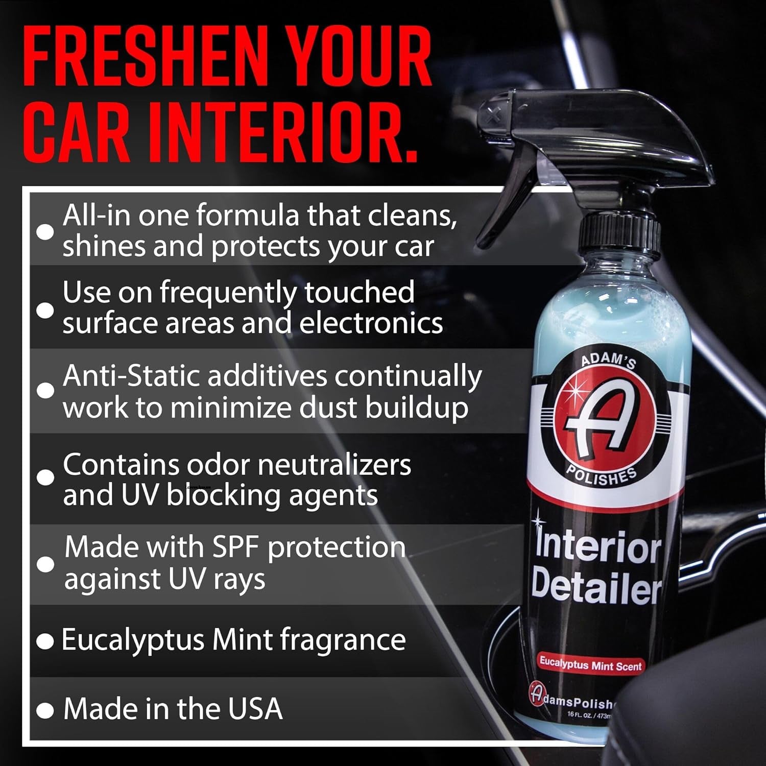 Interior Detailer 16Oz - Total Car Interior Cleaner, Protectant & Dressing, All Purpose Cleaner & Leather Conditioner, Vinyl, Dashboard, Screen, Seat Cleaner & More