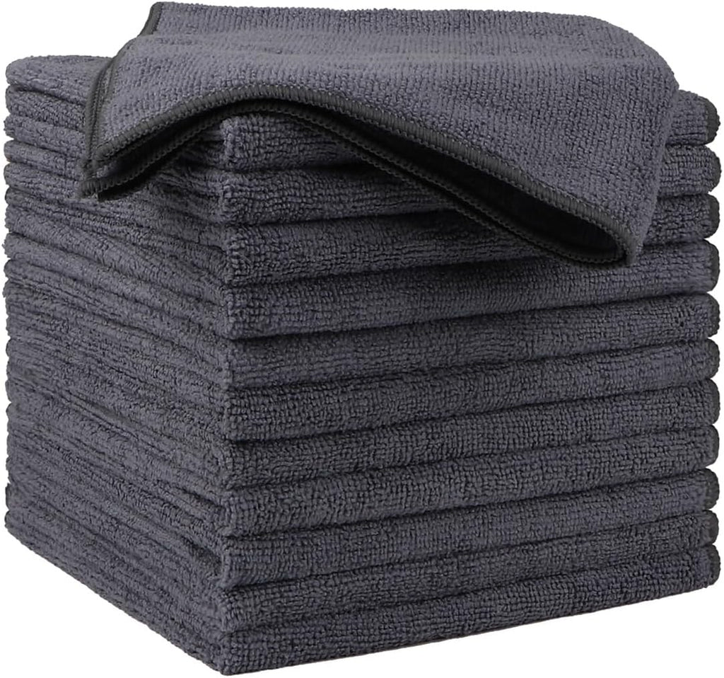 Microfiber Cleaning Cloths 12 Pack, Premium 16 X 16 Inch Microfiber Towel for Cars, Ultra Absorbent Car Washing Cloth, Lint Free Streak Free Wash Cloths for Car, Kitchen, and Window, Grey