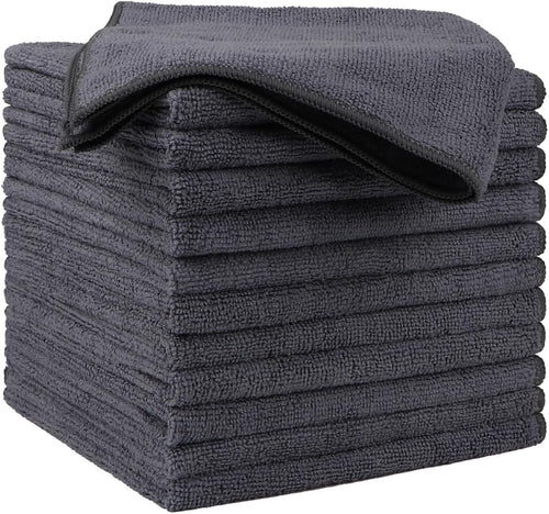 Microfiber Cleaning Cloths 12 Pack, Premium 16 X 16 Inch Microfiber Towel for Cars, Ultra Absorbent Car Washing Cloth, Lint Free Streak Free Wash Cloths for Car, Kitchen, and Window, Grey