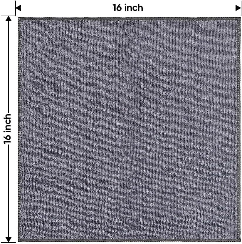 Microfiber Cleaning Cloths 12 Pack, Premium 16 X 16 Inch Microfiber Towel for Cars, Ultra Absorbent Car Washing Cloth, Lint Free Streak Free Wash Cloths for Car, Kitchen, and Window, Grey