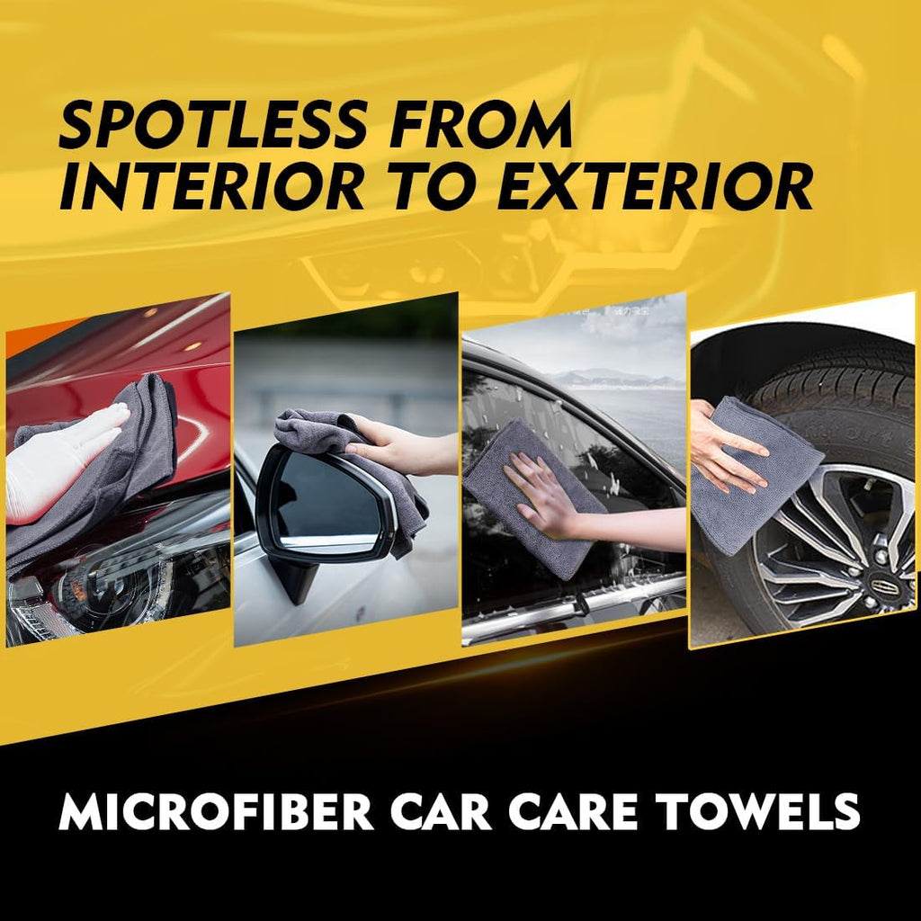 Microfiber Cleaning Cloths 12 Pack, Premium 16 X 16 Inch Microfiber Towel for Cars, Ultra Absorbent Car Washing Cloth, Lint Free Streak Free Wash Cloths for Car, Kitchen, and Window, Grey